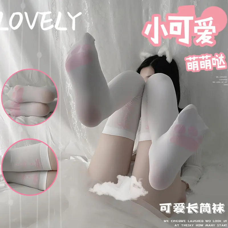 NaughtyBunny 日系超萌青春可爱透视甜美猫爪长筒丝袜 瑰若